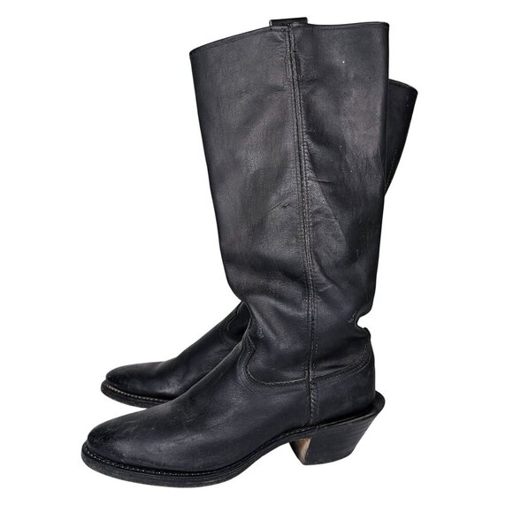 Vintage Acme Boot Black Leather Western Cowboy Boots Mens 8.5D - Picture 5 of 16